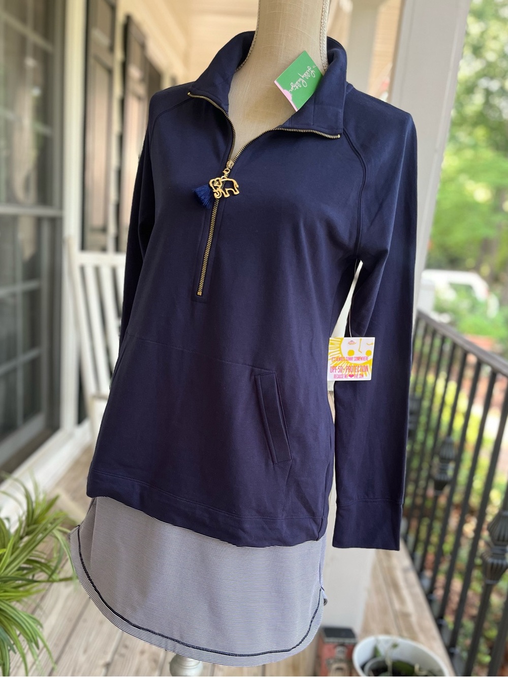 Lilly Pulitzer 🌴 Skipper Popover True Navy coastal resort Beach Travel NWT MED.